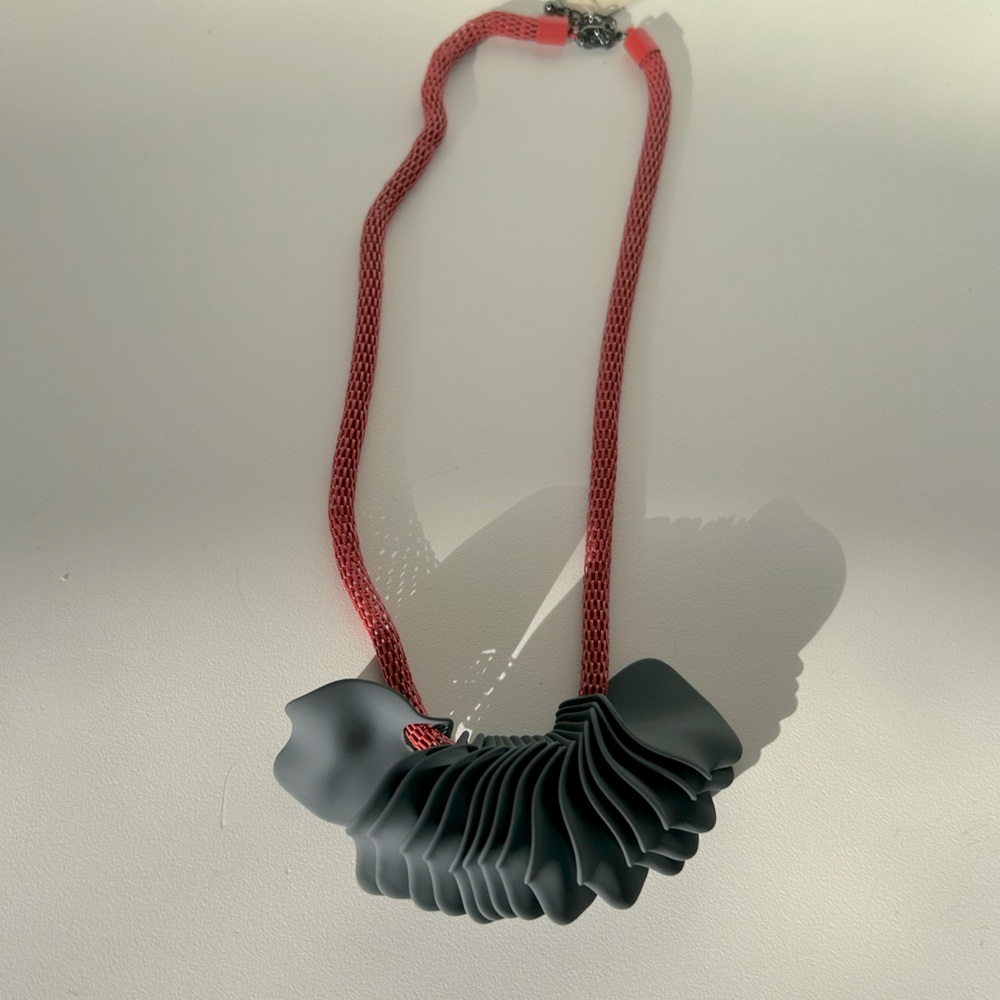 Elk the Label Petal Necklace.  Gray and dark coral.